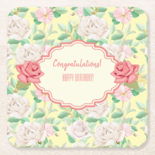 Customisable Floral Event Square Paper Coaster