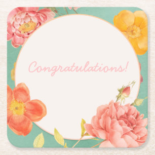 Customisable Floral Event Square Paper Coaster