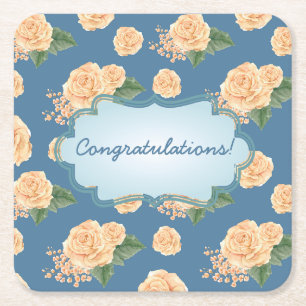 Customisable Floral Event Square Paper Coaster