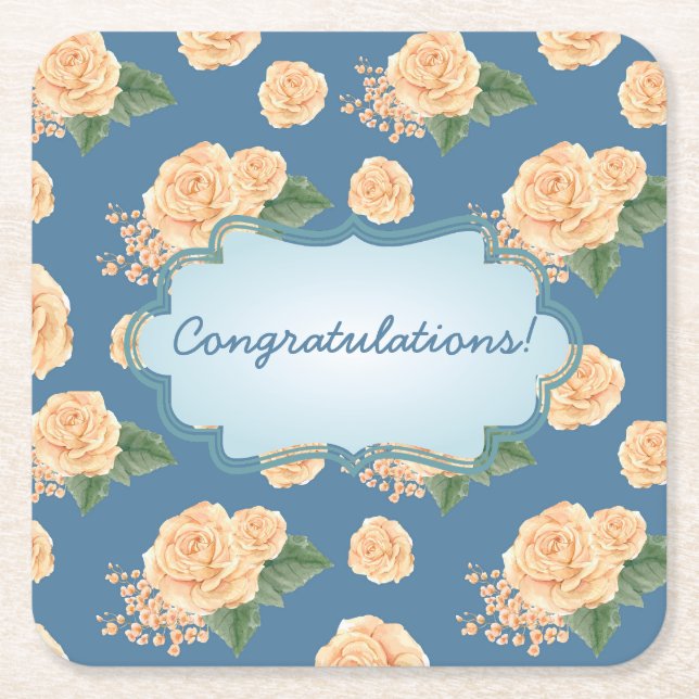 Customisable Floral Event Square Paper Coaster (Front)