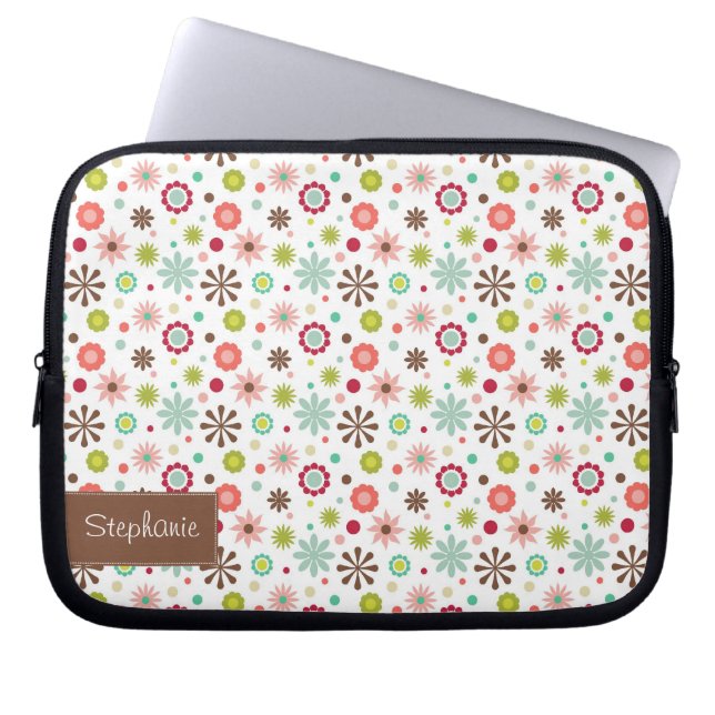 Customisable Floral Laptop Sleeve with Your Name (Front)