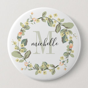 Customisable Floral Monogram Baby Peach Blossoms 10 Cm Round Badge