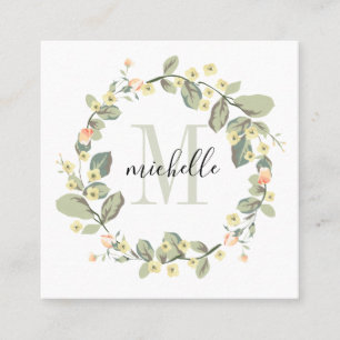 Customisable Floral Monogram Baby Peach Blossoms Square Business Card