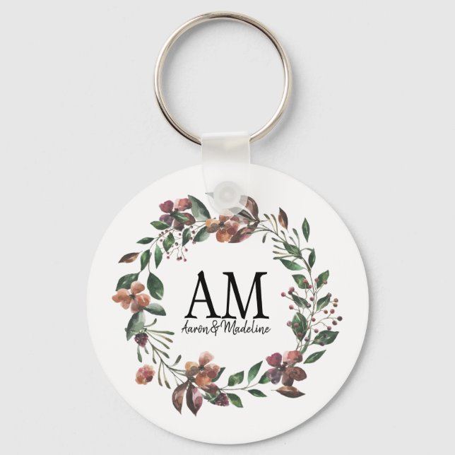 Customisable Floral Monogram Edens Garden Key Ring (Front)