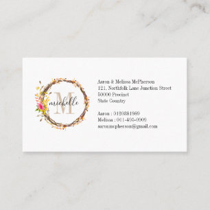 Customisable Floral Monogram Fall Foliage Business Card