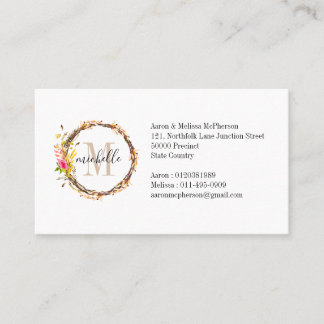 Customisable Floral Monogram Fall Foliage Business Card