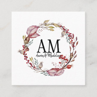 Customisable Floral Monogram Frame Autumn Foliage Square Business Card