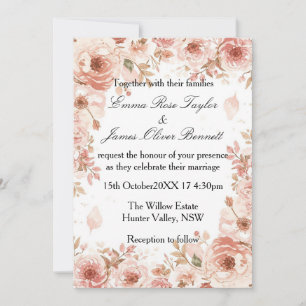 Customisable Floral Pink Roses Wedding Invitation