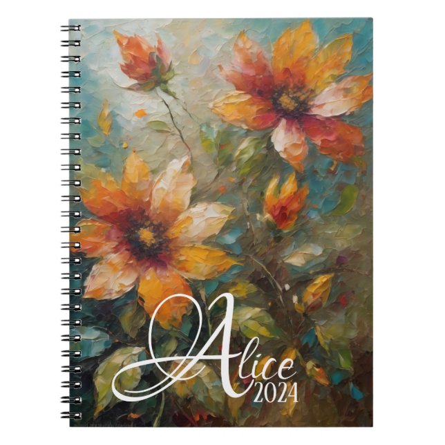 Customisable Floral Spiral Notebook, Boho Notebook (Front)