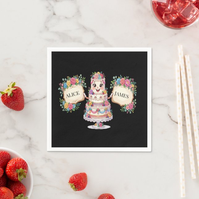 Customisable Floral Wedding Cake Welcome Sign Napkin (Insitu)