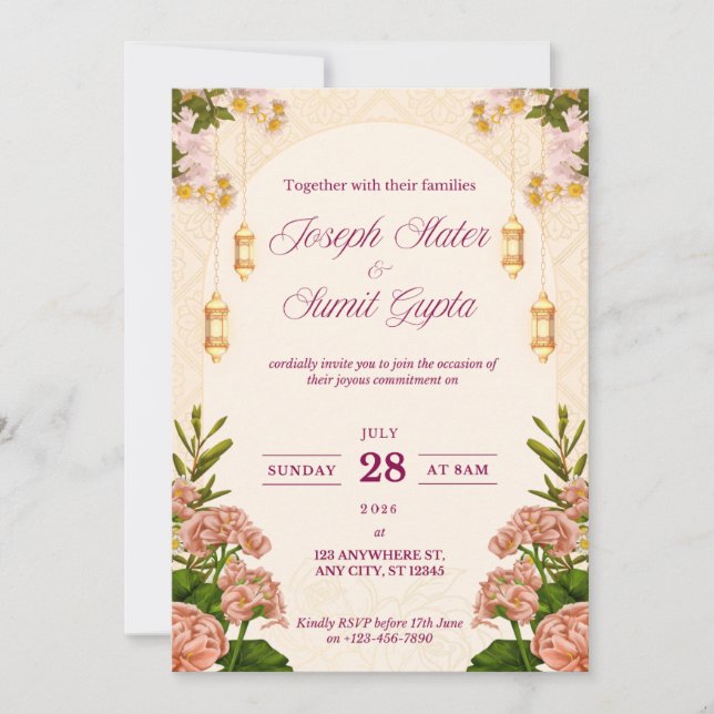 Customisable  Floral Wedding Invitation  (Front)