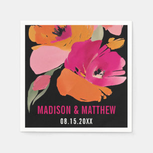 Customisable Floral Wedding Napkin - Names & Date