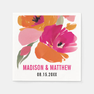 Customisable Floral Wedding Napkin - Names & Date
