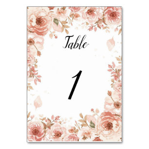 Customisable Floral Wedding Pink Roses Table Numbe Number