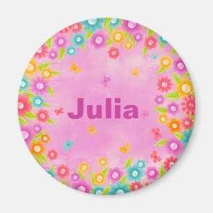 Customisable flower butterfly name magnet