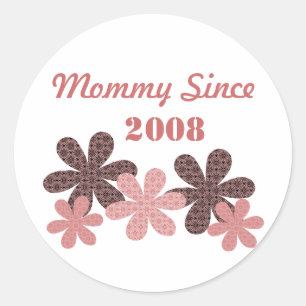 Customisable Flower Mummy Since Stickers, Burgundy Classic Round Sticker