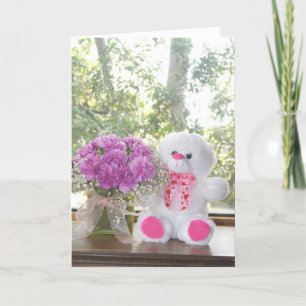 Customisable Flowers & Teddy Bear Valentine Card