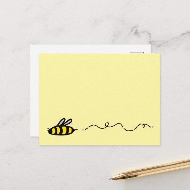 Customisable Flying Cartoon Bee Postcard (Front/Back In Situ)
