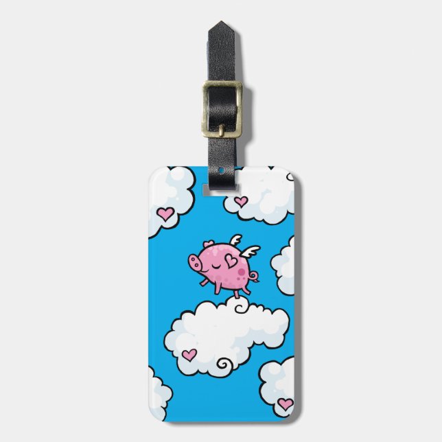 Customisable flying pig dancing on clouds luggage tag (Front Vertical)