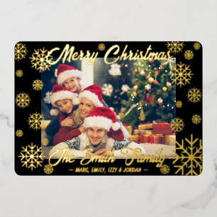 Customisable Foil Snowflake Christmas Card Black