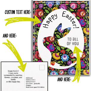 Customisable folksy Easter bunny, Postcard