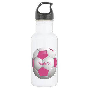 Customisable Football Soccer Ball Pink and White 532 Ml Water Bottle