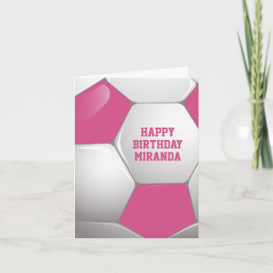 Customisable Football Soccer Ball Pink and White Card