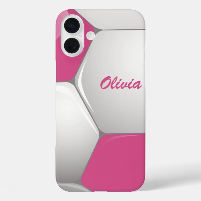 Customisable Football Soccer Ball Pink and White Case-Mate iPhone Case (Back)