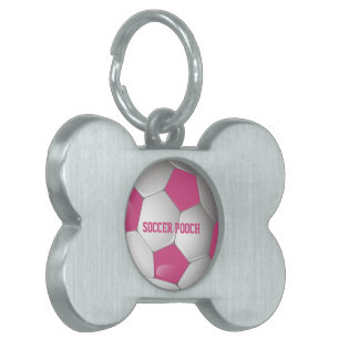 Customisable Football Soccer Ball Pink and White Pet ID Tag