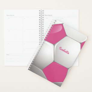 Customisable Football Soccer Ball Pink and White Planner