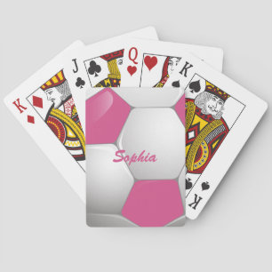Customisable Football Soccer Ball Pink and White Playing Cards