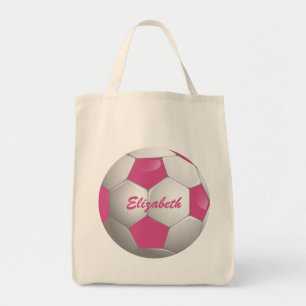 Customisable Football Soccer Ball Pink and White Tote Bag