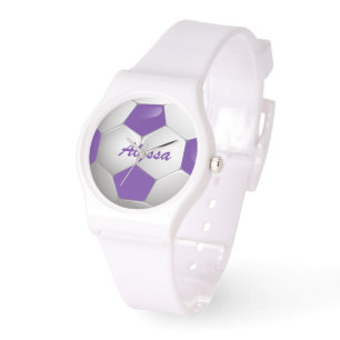 Customisable Football Soccer Ball Purple and White Watch