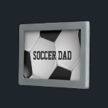 Customisable Football Soccer Ball Rectangular Belt Buckle<br><div class="desc">Soccer sports design with a close up image of a soccer ball, fully customisable with your own name or text. Perfect for the soccer player, football fan or soccer coach. Other colour combinations are available in our store and we welcome custom requests, just contact us through our GiftsBonanza store prior...</div>