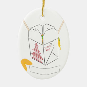 Customisable Fortune Cookie w/ Chinese Takeout Box Ceramic Tree Decoration