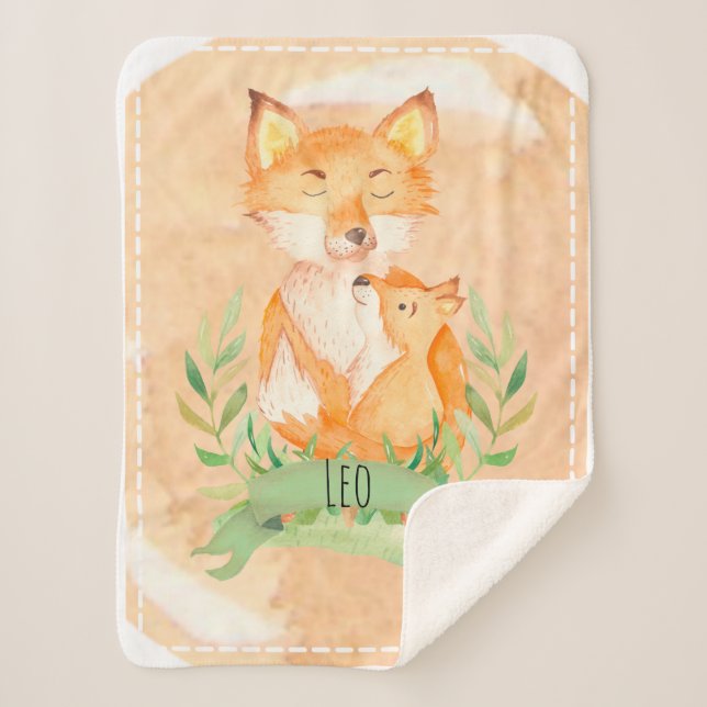 Customisable Fox Baby Blanket Sherpa (Front)
