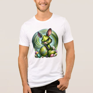 Customisable-Frustrated Bunny Embracing an Egg, Tri-Blend Shirt