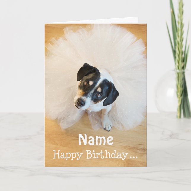 Customisable Fun Birthday Card - Dog Wearing Tutu (Front)