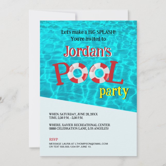 Customisable Fun Birthday Pool Party Template (Front)