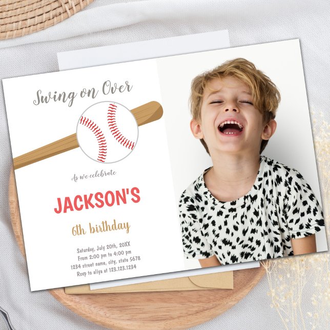 Customisable Fun Party Invitations for Kids (Baseball Birthday Invitations with photo)