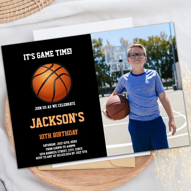 Customisable Fun Party Invitations for Kids (Basketball Ball Birthday Invitations with photo)