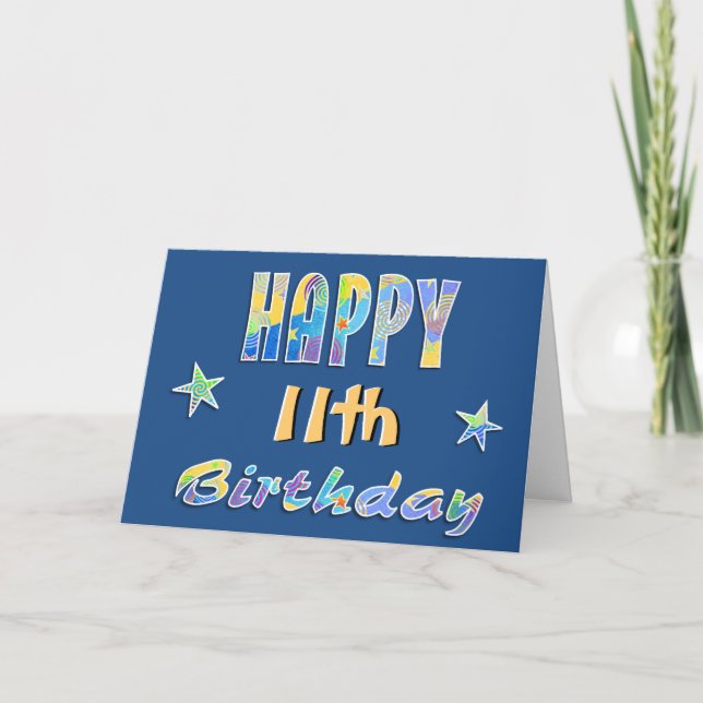 Customisable Fun Stars 11th Birthday Greeting Card (Front)
