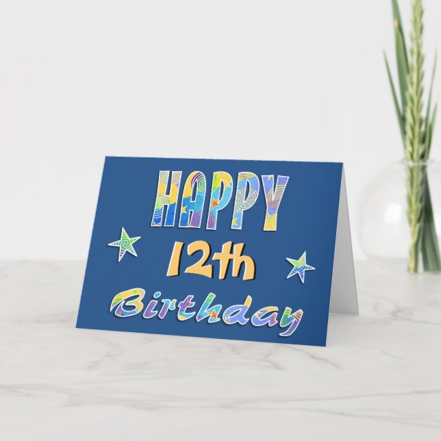 Customisable Fun Stars 12th Birthday Greeting Card (Front)