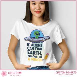 Customisable Funny Alien in Flying Saucer Teacher T-Shirt