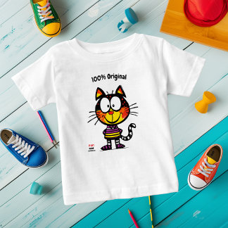 Customisable Funny Cat with Name and Phone Tag Baby T-Shirt