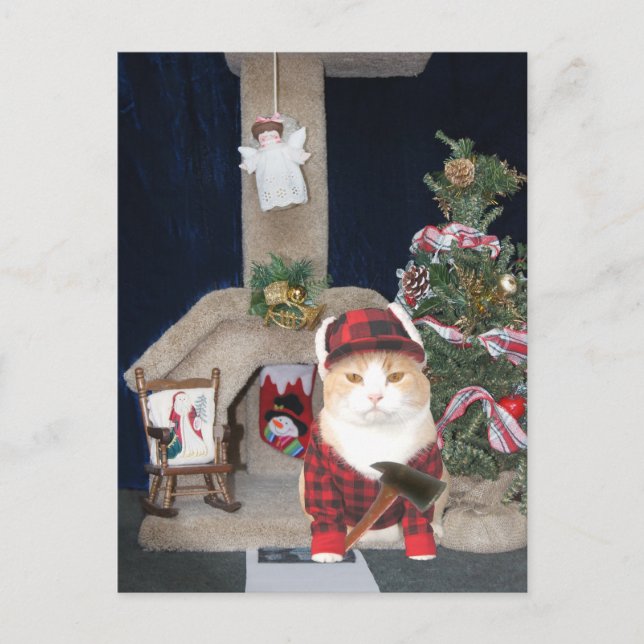 Customisable Funny Christmas Cat Condo Holiday Postcard (Front)