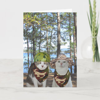 Customisable Funny Hunter Cats/Kitties Anniversary Card