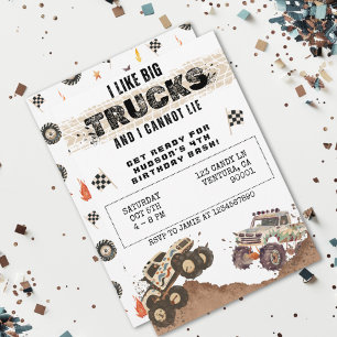 Customisable Funny Monster Truck Boys Birthday Invitation