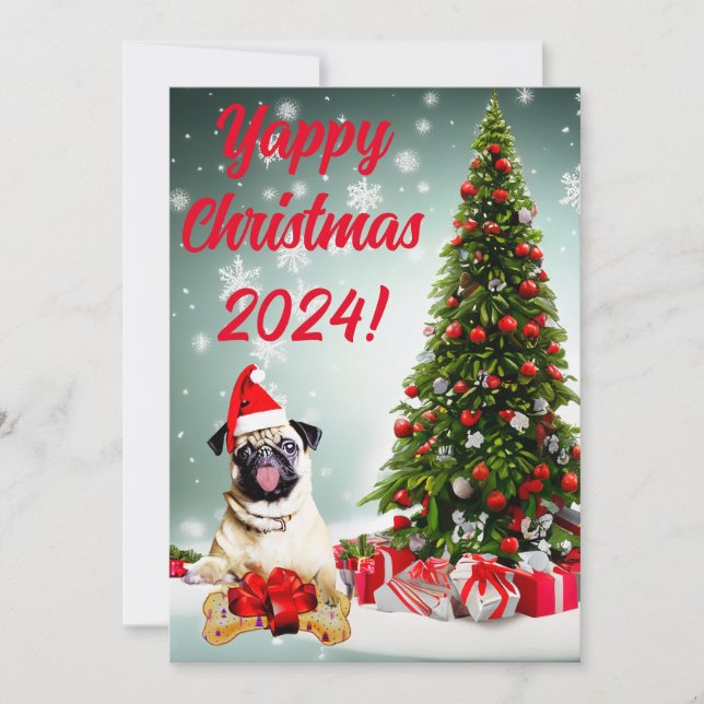 Customisable Funny Pug Dog Yappy Christmas Card (Front)