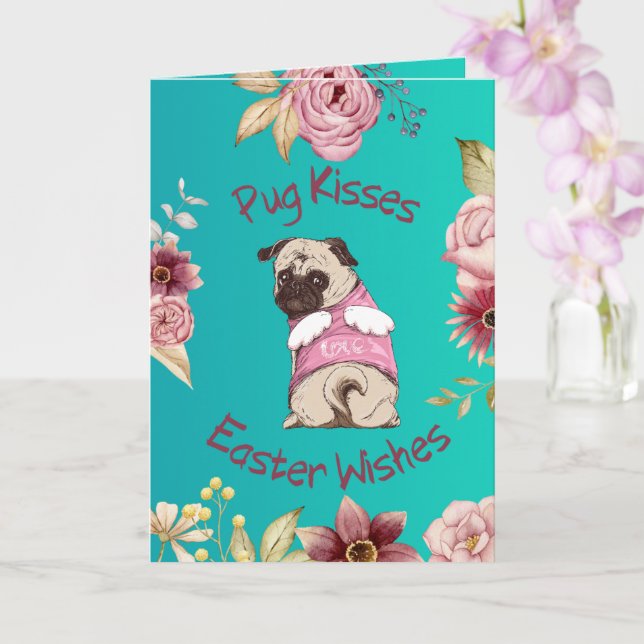 Customisable Funny Pug Easter Greeting Card (Orchid)